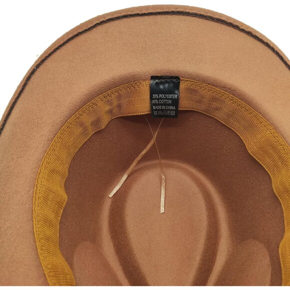 🆕 Men Khaki Cowboy Hat Western Felt Fedora Chapeau Halloween Costume Belt Wicks - Picture 6 of 7